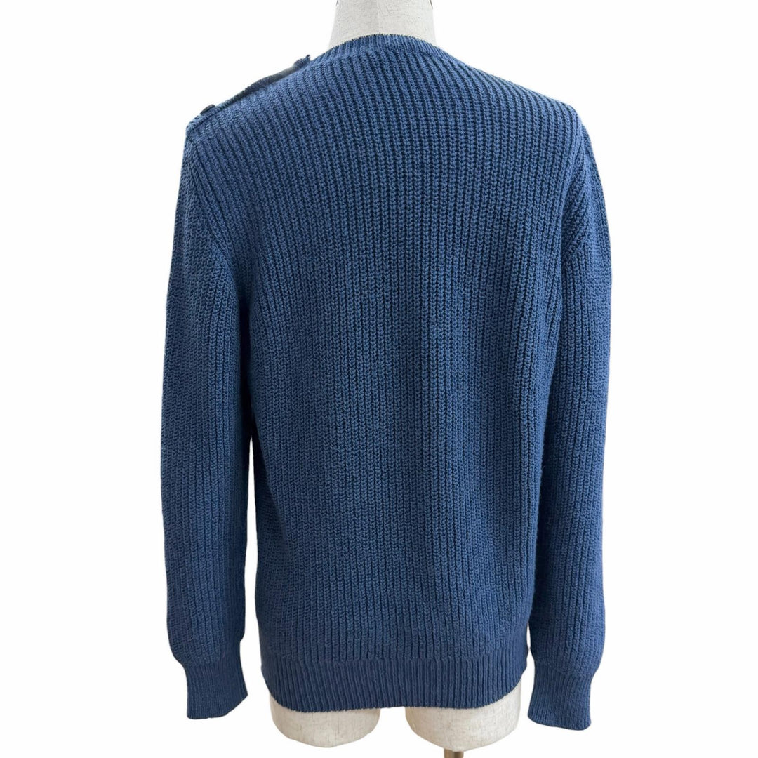 Great Loro Piana sweater Crew Neck Long Sleeve Knit blue cotton mens 48