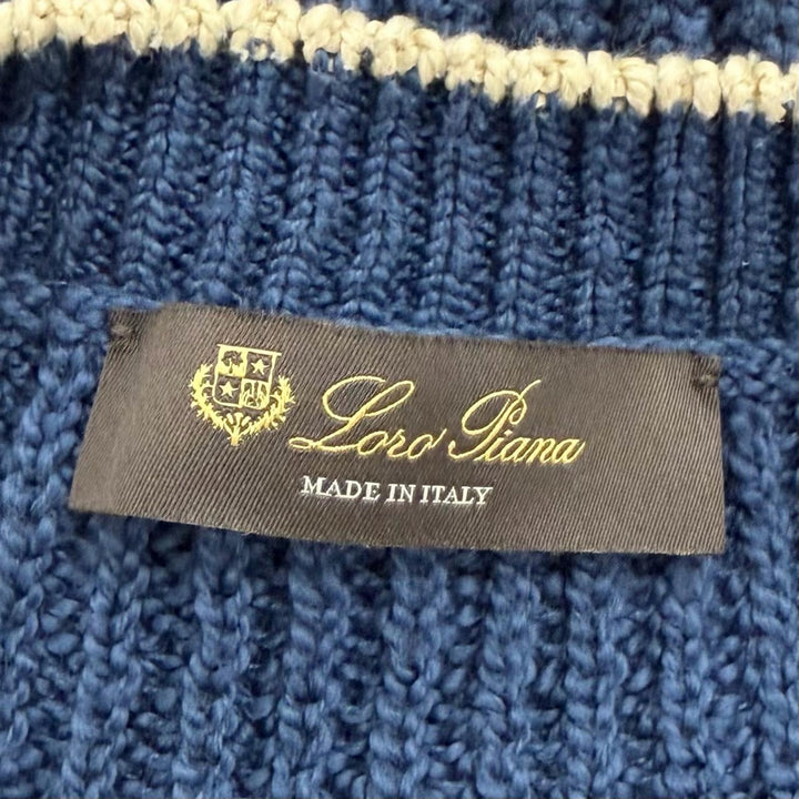 Great Loro Piana sweater Crew Neck Long Sleeve Knit blue cotton mens 48