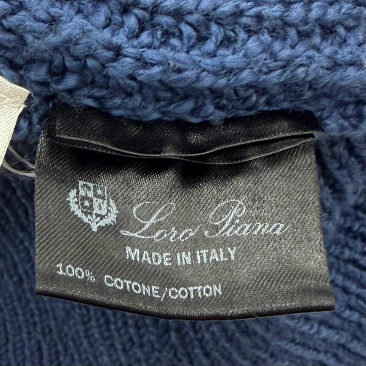 Great Loro Piana sweater Crew Neck Long Sleeve Knit blue cotton mens 48