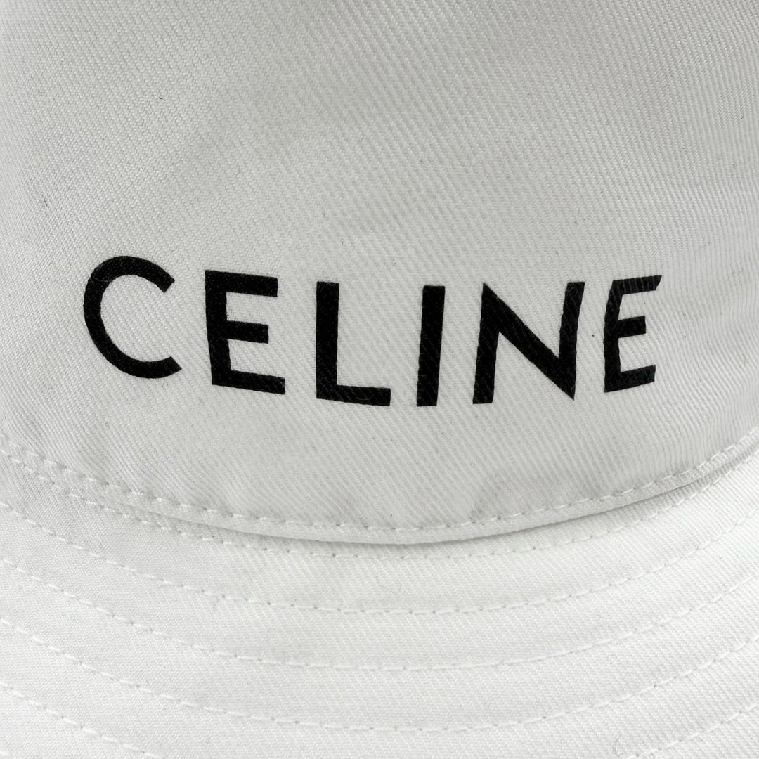 Excellent CELINE hat Logo print bucket hat white cotton mens