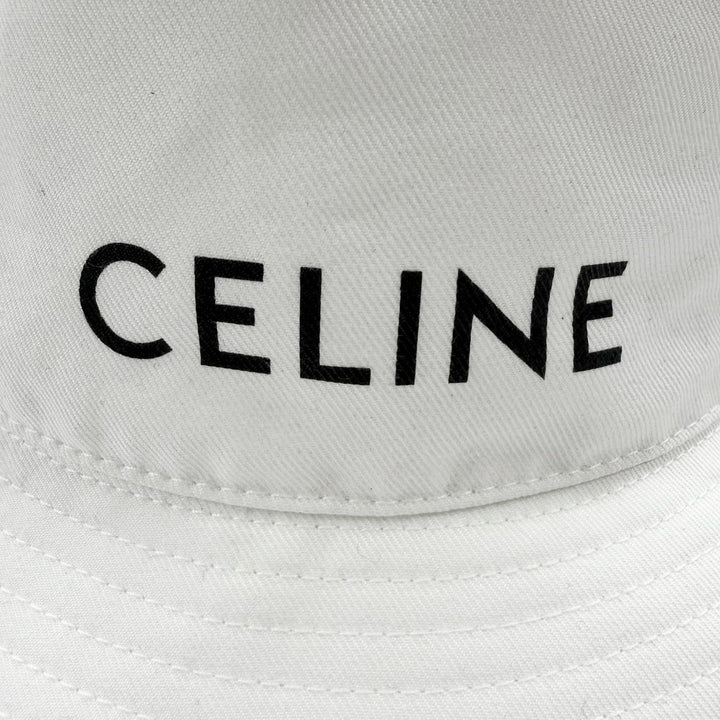 Excellent CELINE hat Logo print bucket hat white cotton mens