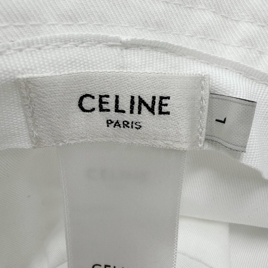 Excellent CELINE hat Logo print bucket hat white cotton mens