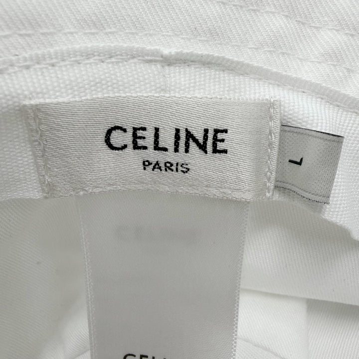 Excellent CELINE hat Logo print bucket hat white cotton mens