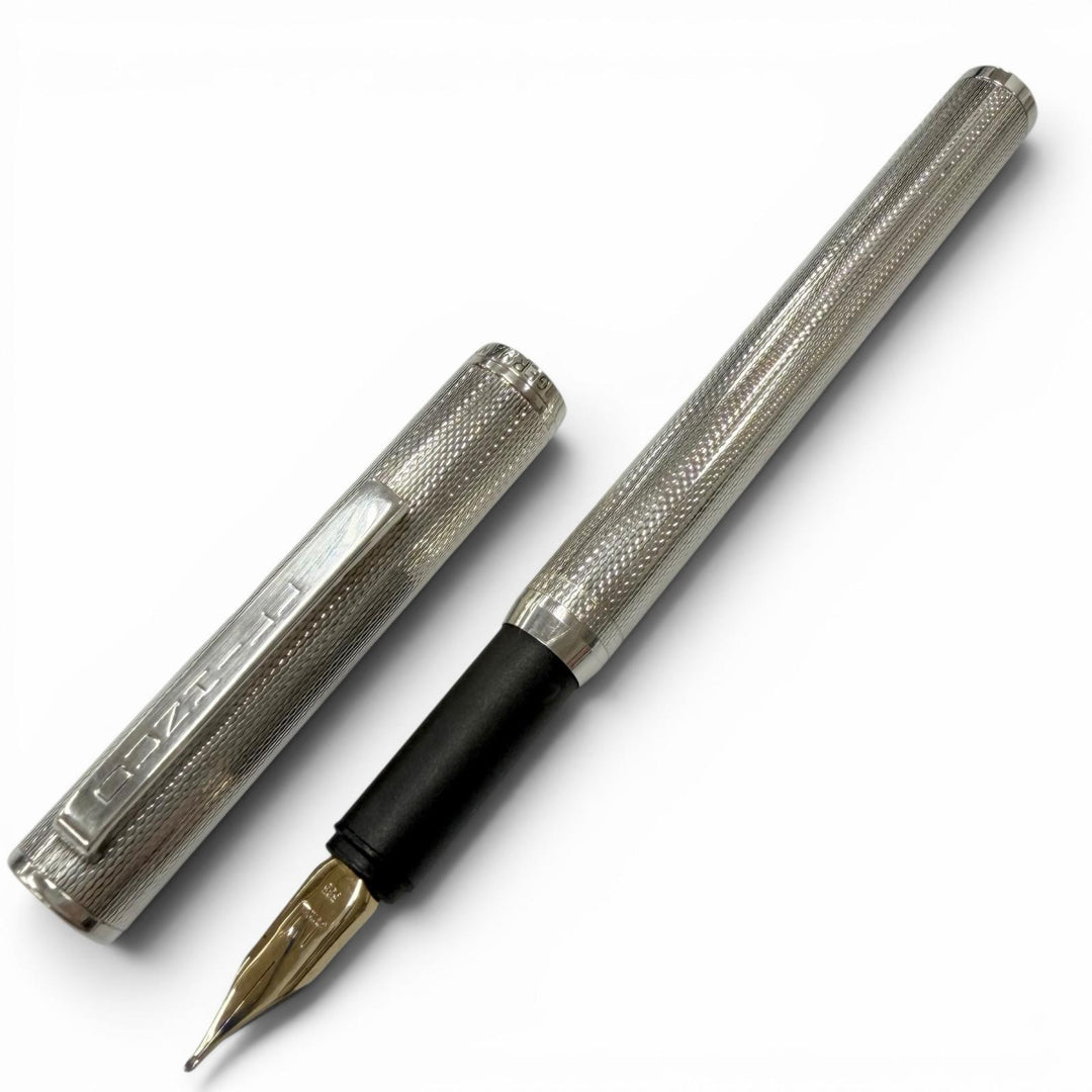 Great Dunhill fountain pen Barley pattern, cap type Silver 14K mens