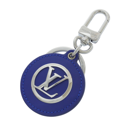 Excellent LOUIS VUITTON key ring Porte Cle LV Padded Circle blue leather M00744