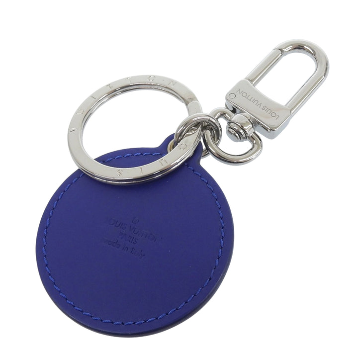 Excellent LOUIS VUITTON key ring Porte Cle LV Padded Circle blue leather M00744