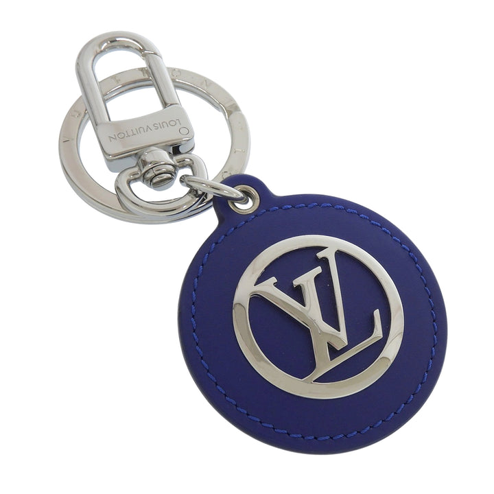 Excellent LOUIS VUITTON key ring Porte Cle LV Padded Circle blue leather M00744