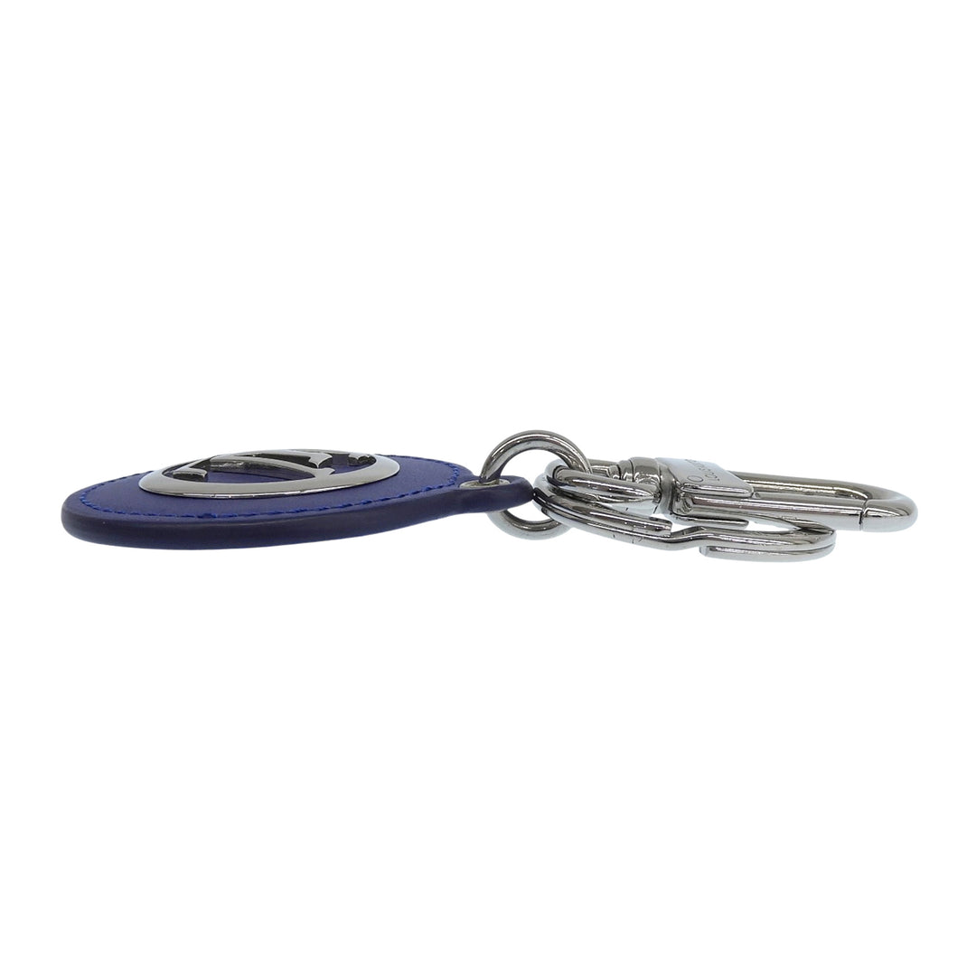 Excellent LOUIS VUITTON key ring Porte Cle LV Padded Circle blue leather M00744