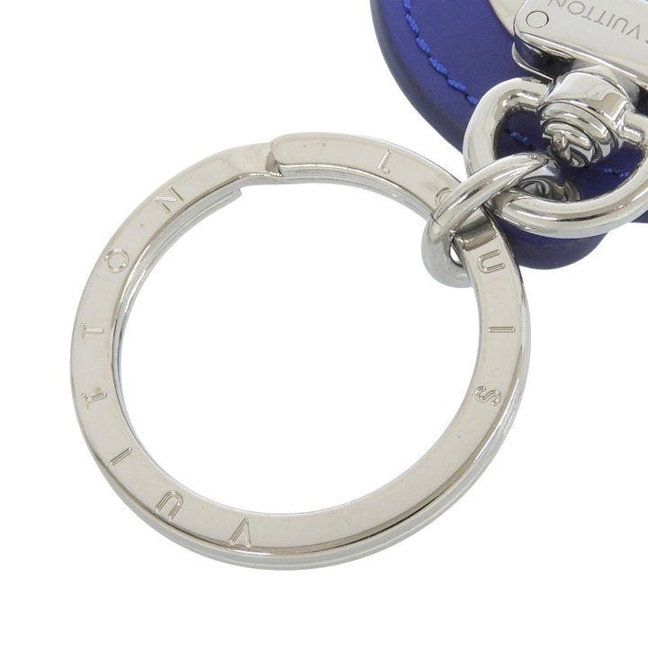 Excellent LOUIS VUITTON key ring Porte Cle LV Padded Circle blue leather M00744