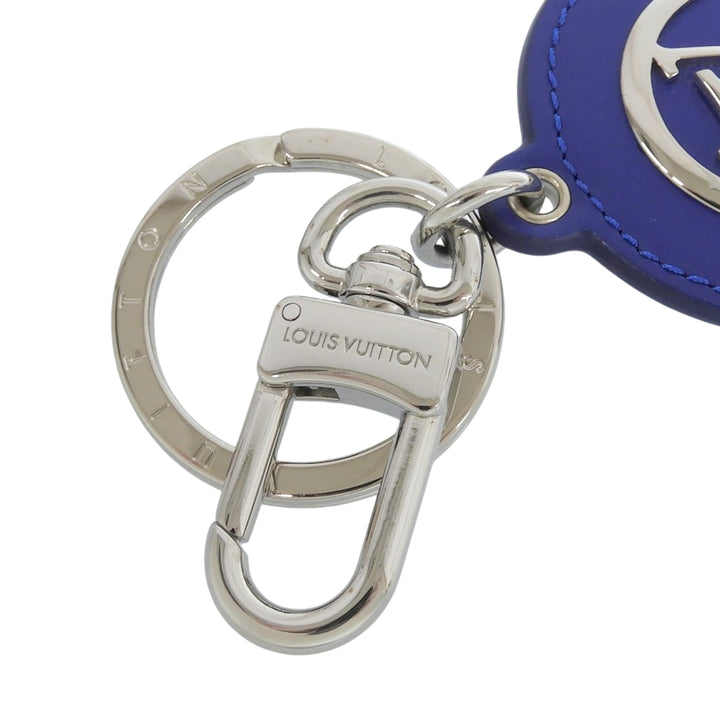 Excellent LOUIS VUITTON key ring Porte Cle LV Padded Circle blue leather M00744