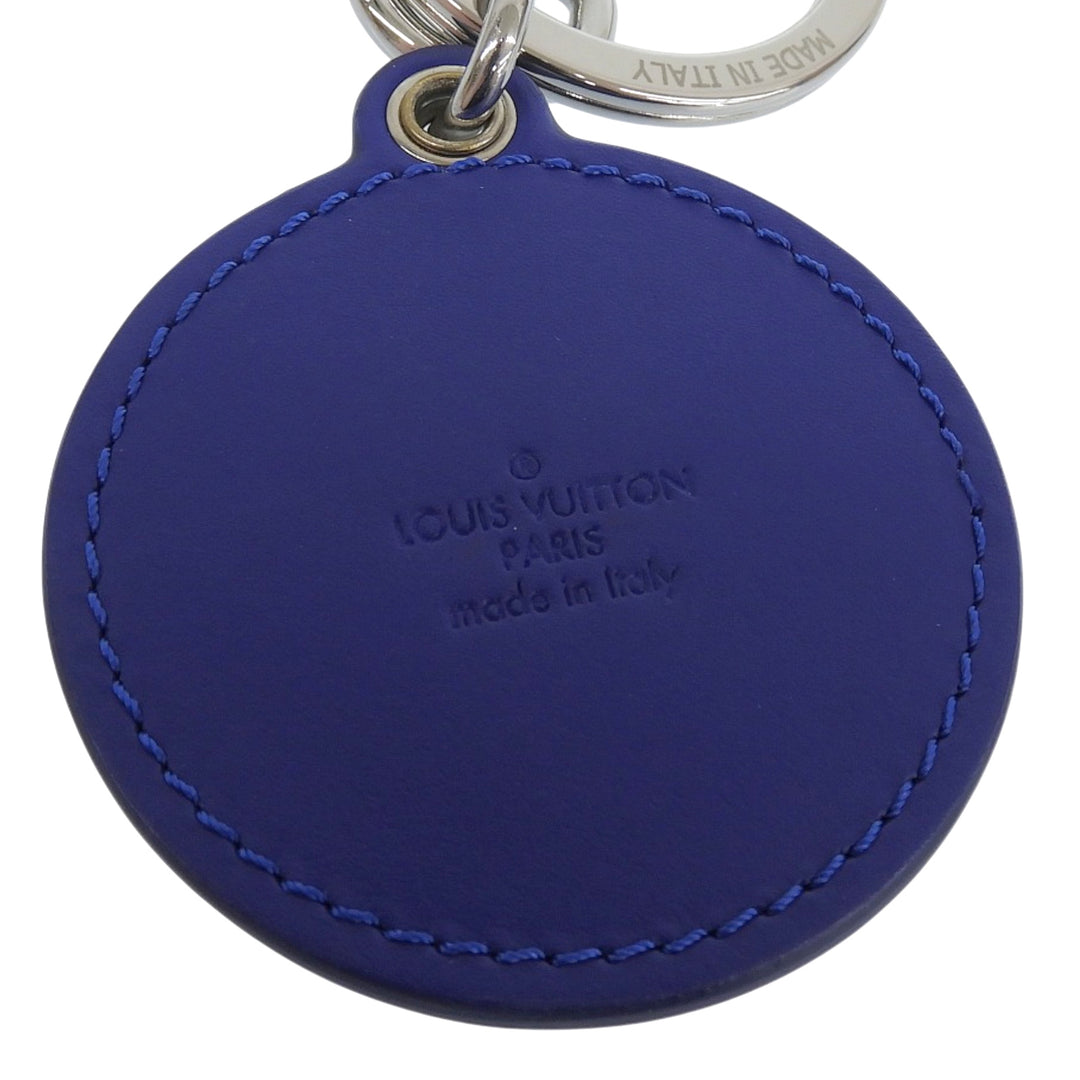 Excellent LOUIS VUITTON key ring Porte Cle LV Padded Circle blue leather M00744