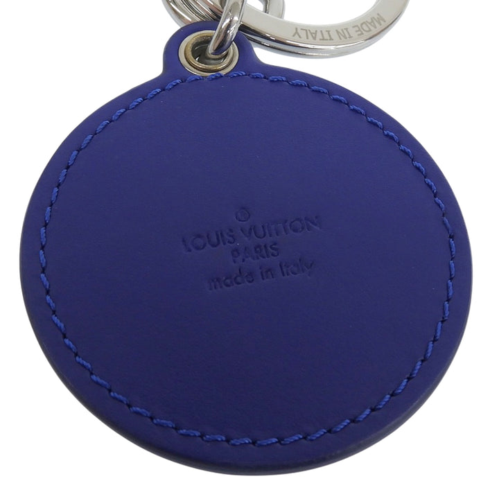 Excellent LOUIS VUITTON key ring Porte Cle LV Padded Circle blue leather M00744