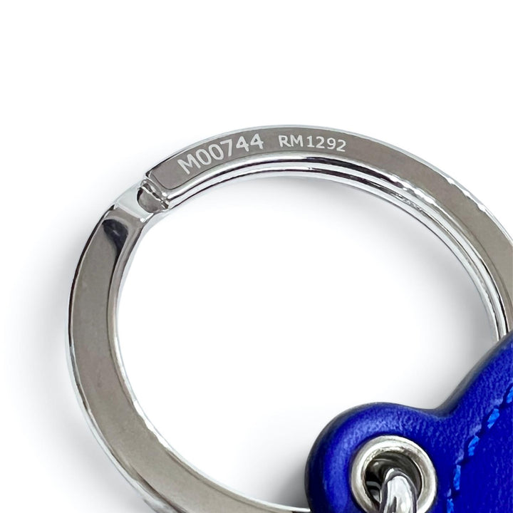 Excellent LOUIS VUITTON key ring Porte Cle LV Padded Circle blue leather M00744