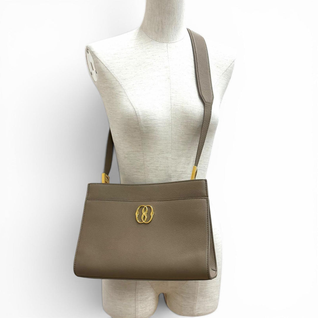 Excellent BALLY Shoulder Bag TRAPEZE SOFT Gold Metal Leather leather