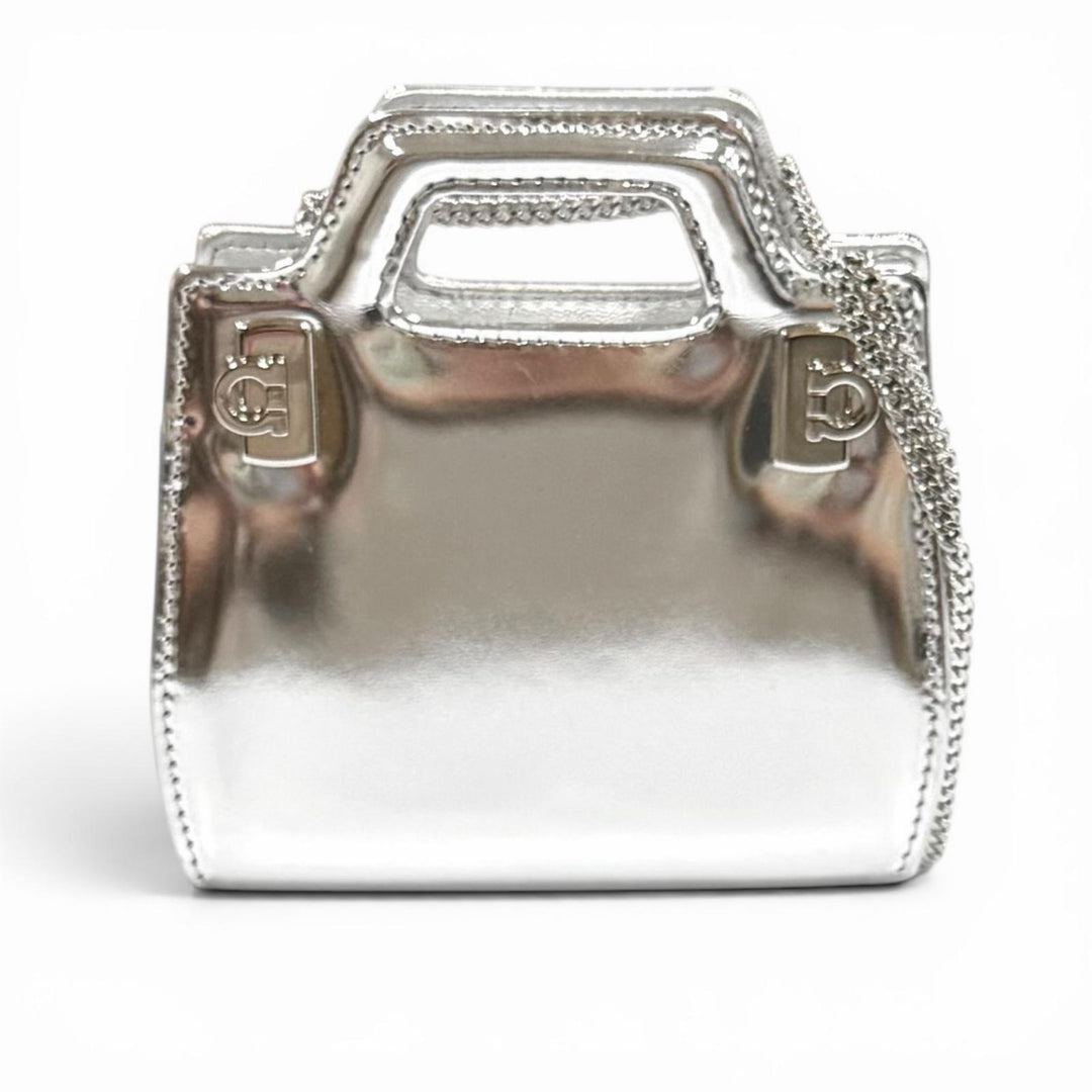 Excellent FERRAGAMO Shoulder Bag Wanda Mini Silver leather Women