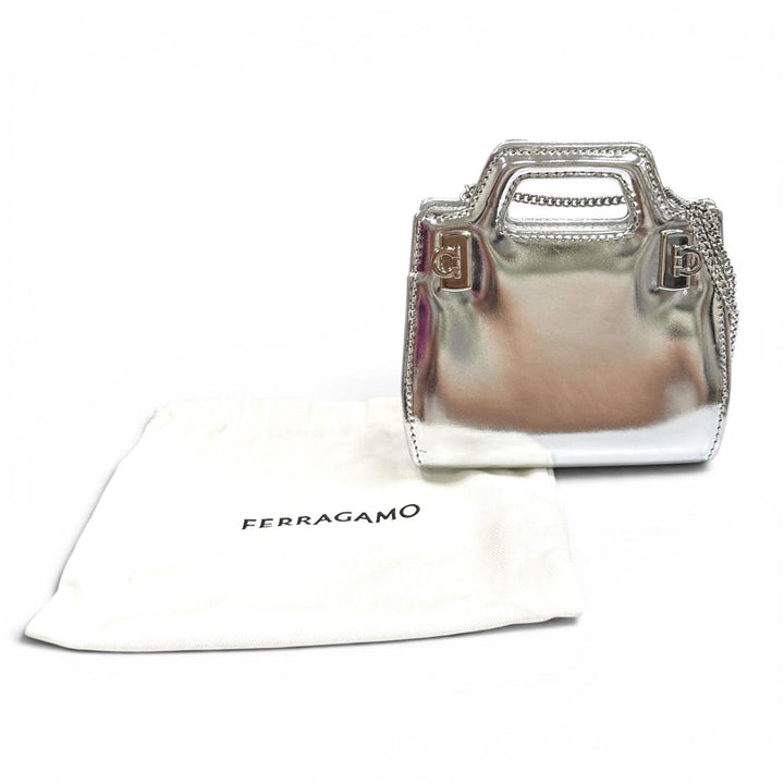 Excellent FERRAGAMO Shoulder Bag Wanda Mini Silver leather Women