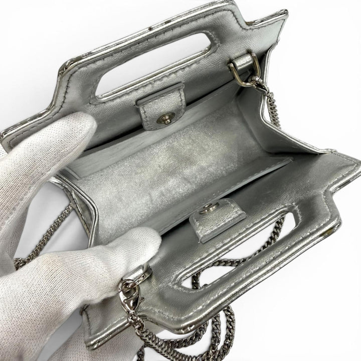Excellent FERRAGAMO Shoulder Bag Wanda Mini Silver leather Women