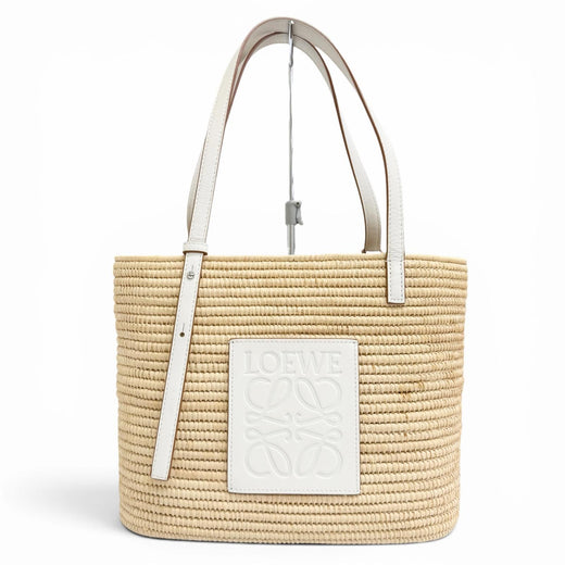 Excellent LOEWE Handbag BOLSO SQUARE BASK Anagram Square Basket Tote Bag Ivory