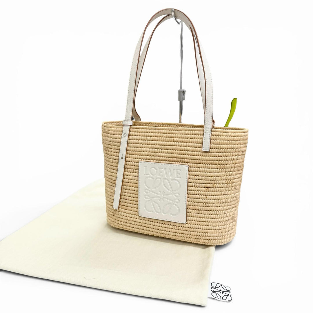 Excellent LOEWE Handbag BOLSO SQUARE BASK Anagram Square Basket Tote Bag Ivory