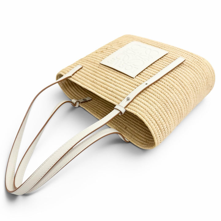 Excellent LOEWE Handbag BOLSO SQUARE BASK Anagram Square Basket Tote Bag Ivory