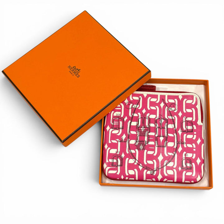Excellent HERMES Pouch boyfriend pocket Round Zip Mini Pouch pink Vaux Swift