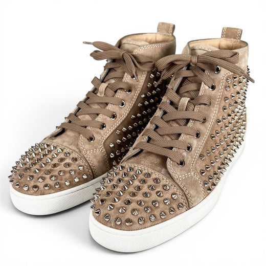 Excellent Christian Louboutin High cut sneakers LOUIS FLAT Spike studs beige