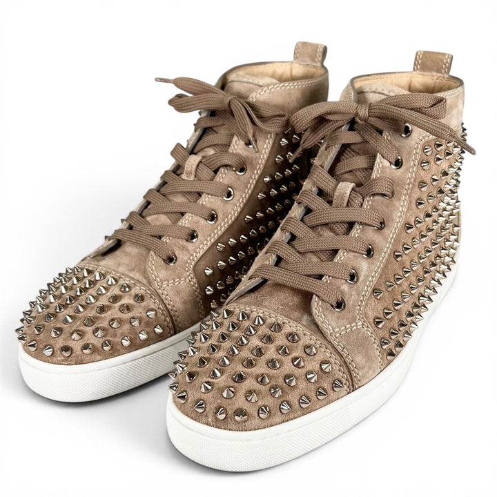 Excellent Christian Louboutin High cut sneakers LOUIS FLAT Spike studs beige
