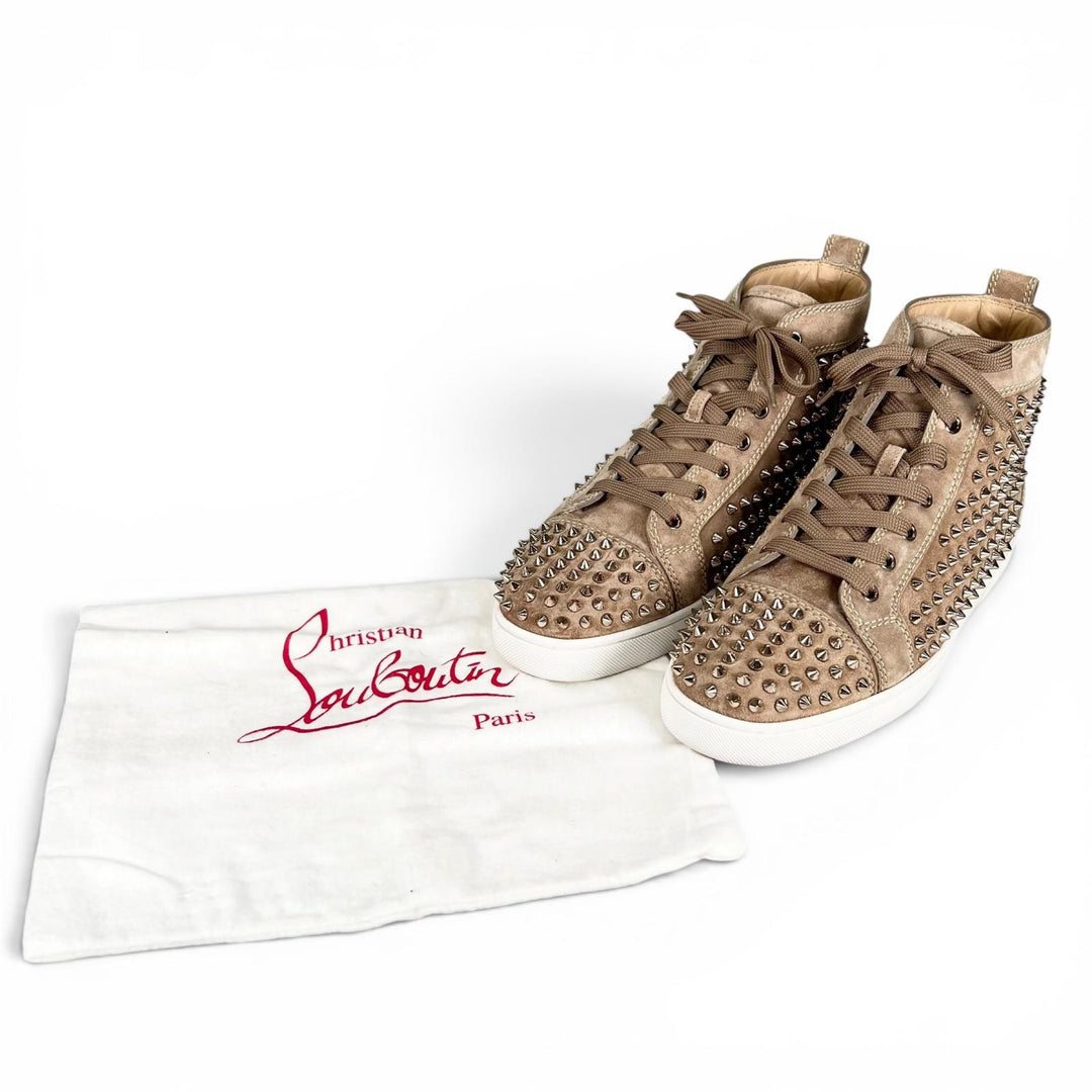 Excellent Christian Louboutin High cut sneakers LOUIS FLAT Spike studs beige