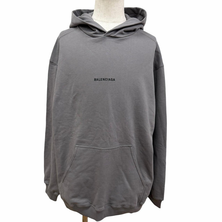 Excellent BALENCIAGA hoodie Logo embroidery pullover gray cotton mens M