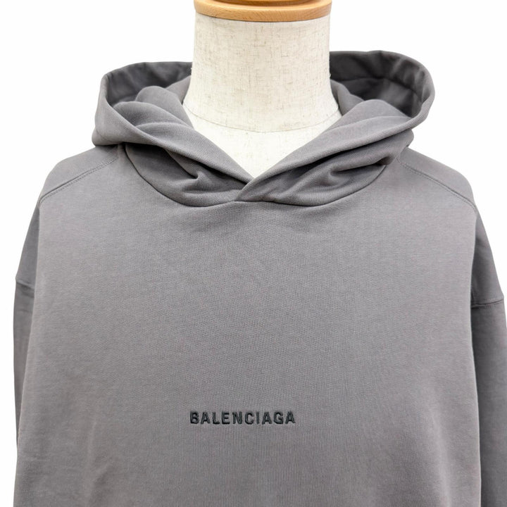 Excellent BALENCIAGA hoodie Logo embroidery pullover gray cotton mens M