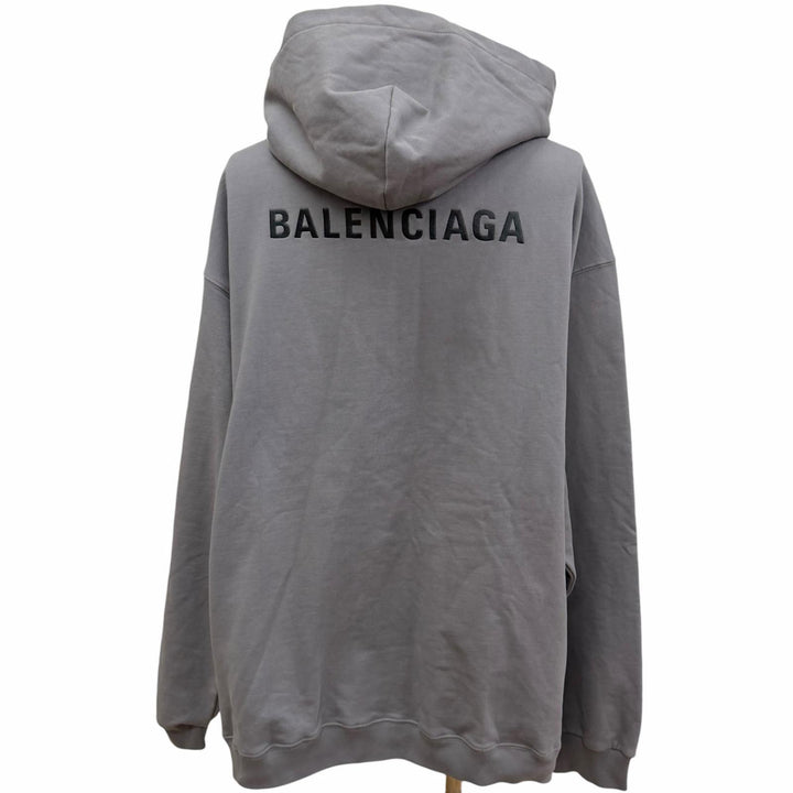 Excellent BALENCIAGA hoodie Logo embroidery pullover gray cotton mens M
