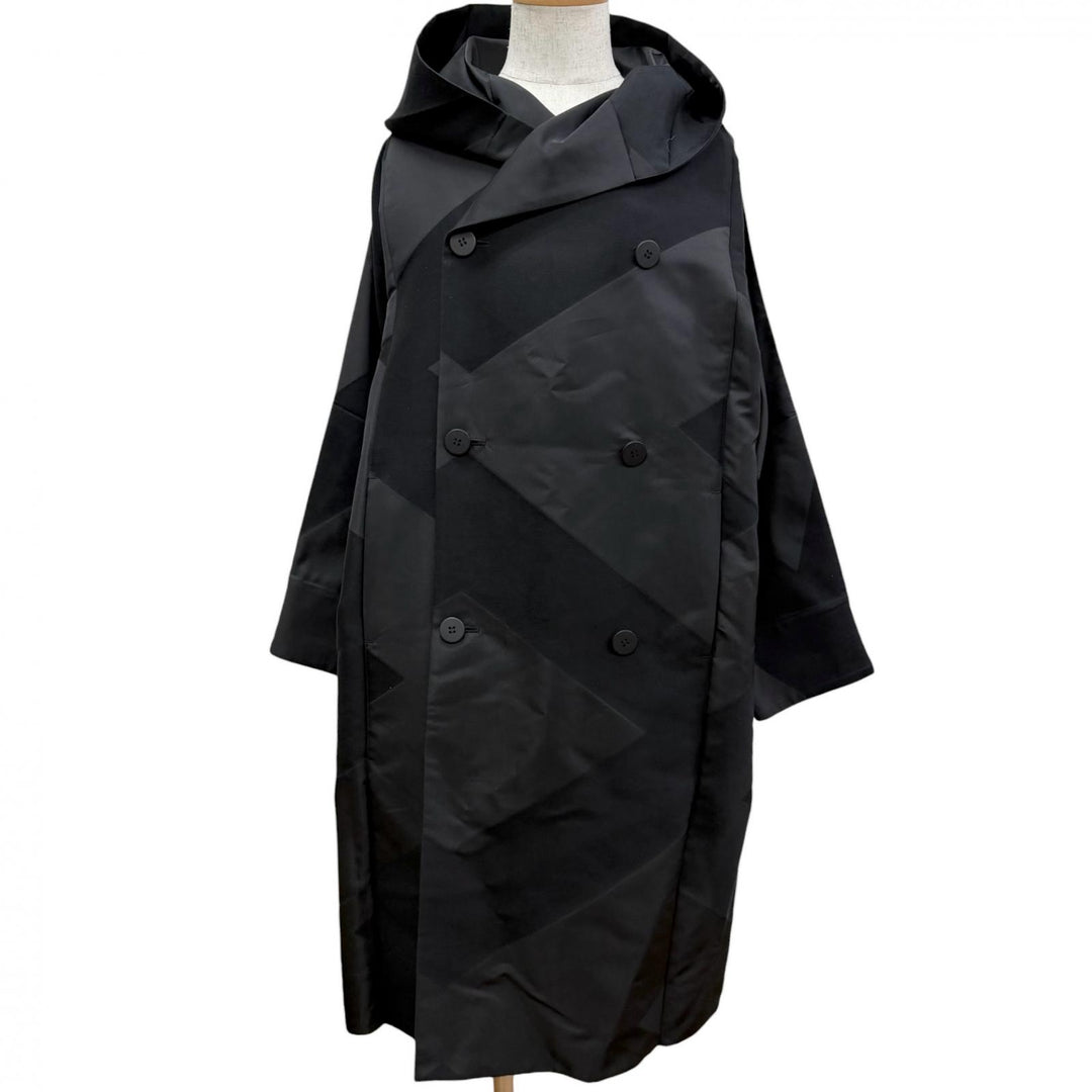 Excellent IM MEN coat KITE Issey Miyake Hooded Double-Breasted Design black
