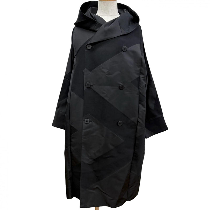 Excellent IM MEN coat KITE Issey Miyake Hooded Double-Breasted Design black