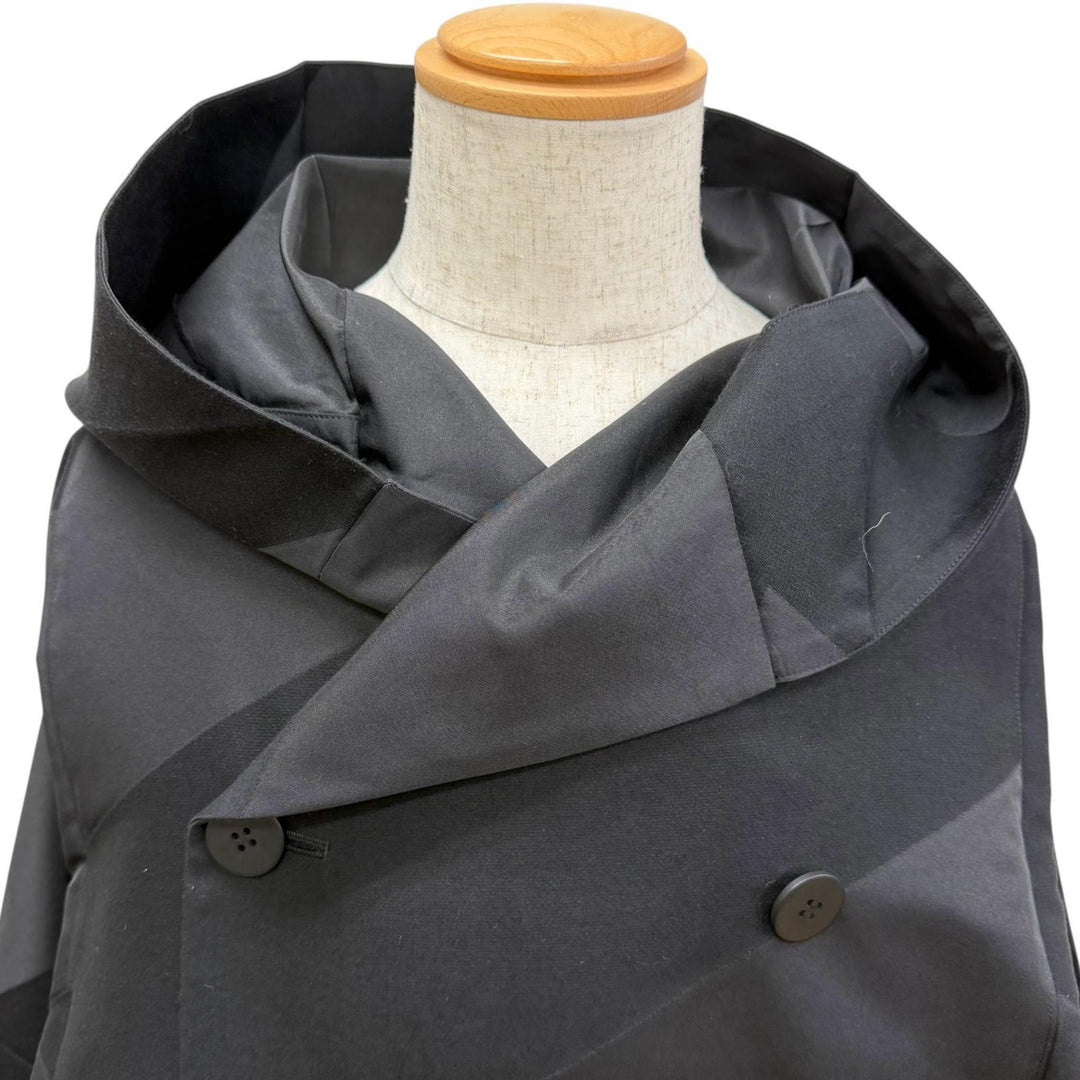 Excellent IM MEN coat KITE Issey Miyake Hooded Double-Breasted Design black