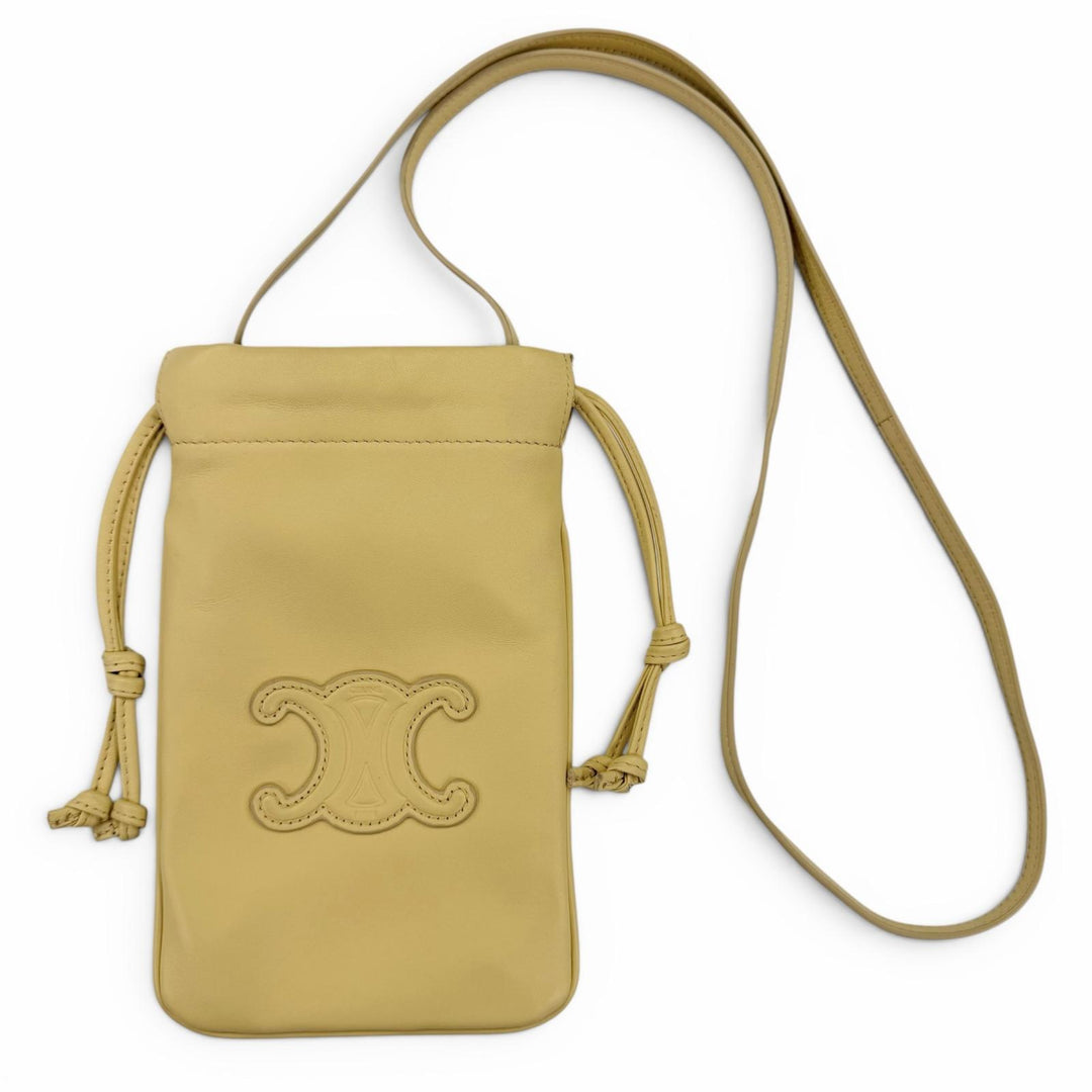 Very Good CELINE Shoulder Bag Cuir Triomphe Drawstring Leather Mobile Pouch