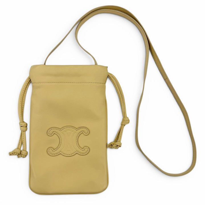 Very Good CELINE Shoulder Bag Cuir Triomphe Drawstring Leather Mobile Pouch