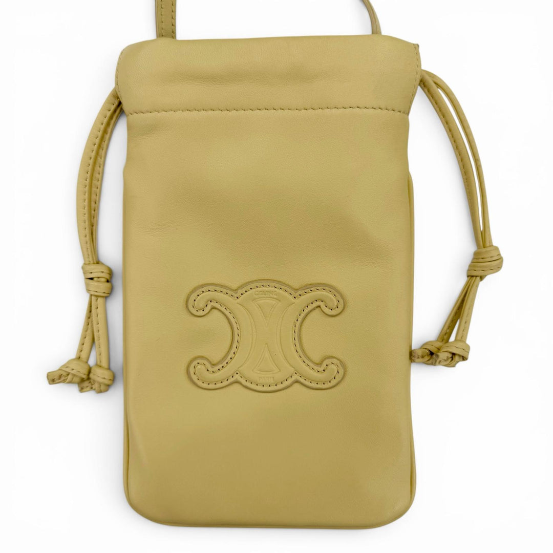 Very Good CELINE Shoulder Bag Cuir Triomphe Drawstring Leather Mobile Pouch