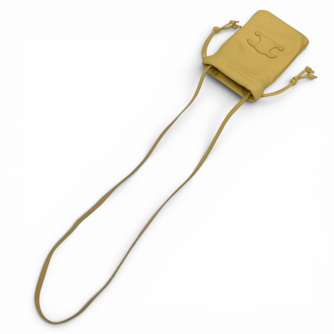 Very Good CELINE Shoulder Bag Cuir Triomphe Drawstring Leather Mobile Pouch