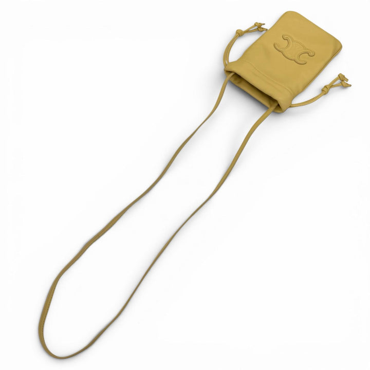 Very Good CELINE Shoulder Bag Cuir Triomphe Drawstring Leather Mobile Pouch