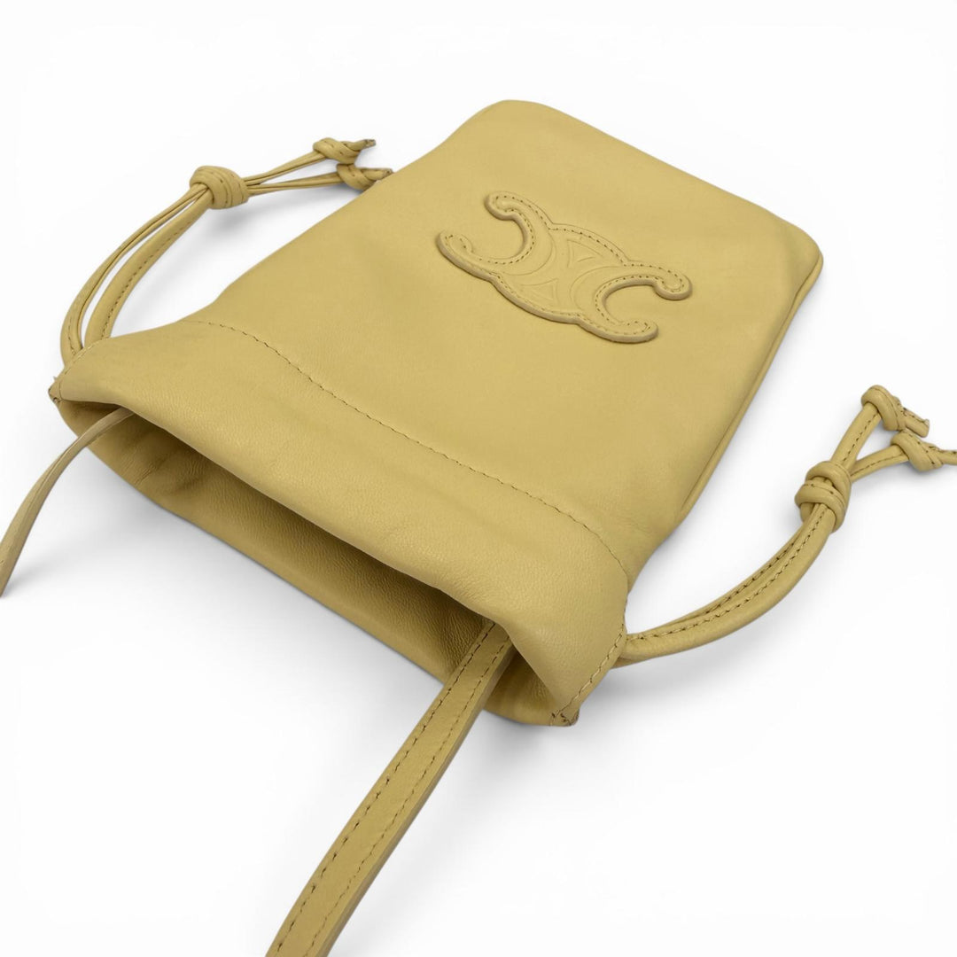 Very Good CELINE Shoulder Bag Cuir Triomphe Drawstring Leather Mobile Pouch