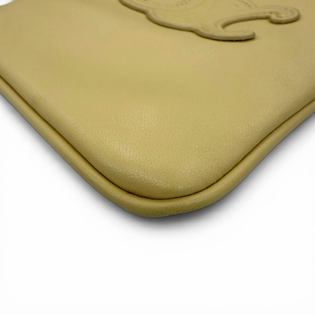 Very Good CELINE Shoulder Bag Cuir Triomphe Drawstring Leather Mobile Pouch