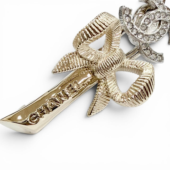 Excellent CHANEL Brooch COCO Mark Heart Ribbon Bijou Leaf gold B24K ABE476