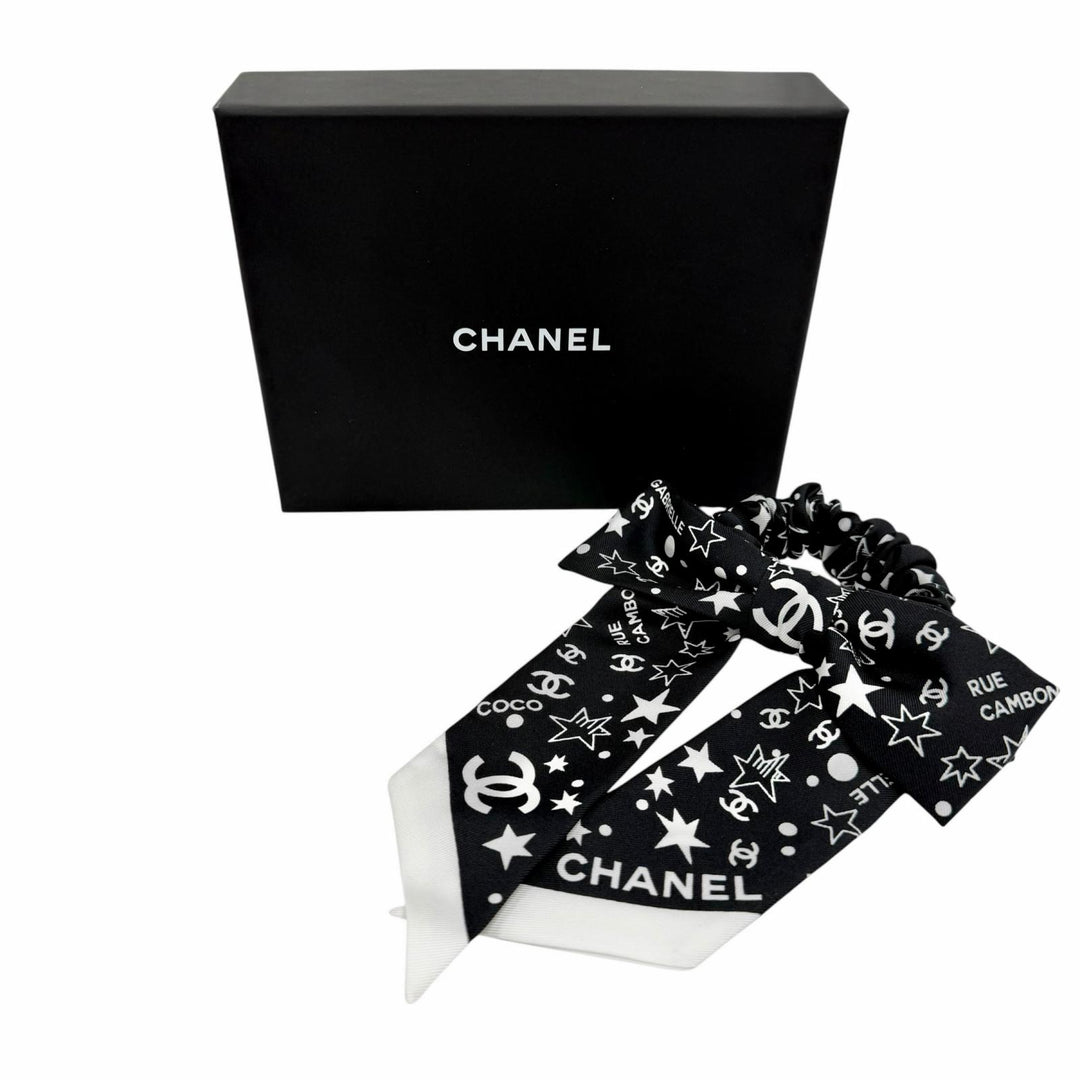 Pristine CHANEL Shush COCO Mark Star Ribbon black silk Women AAA746