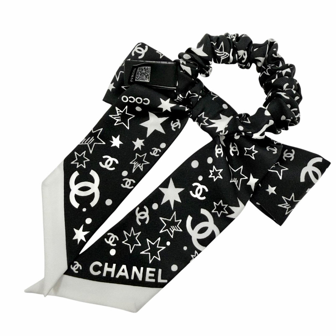 Pristine CHANEL Shush COCO Mark Star Ribbon black silk Women AAA746