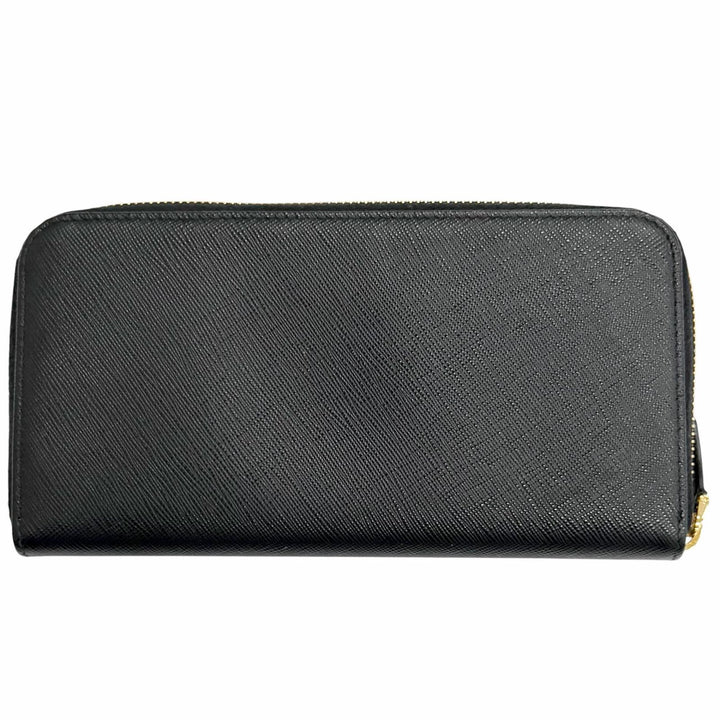Great PRADA Triangle Logo Zip Around Long Wallet black Safiano leather 1ML506
