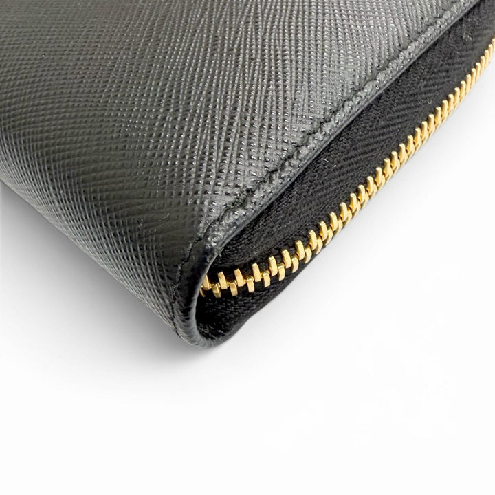 Great PRADA Triangle Logo Zip Around Long Wallet black Safiano leather 1ML506