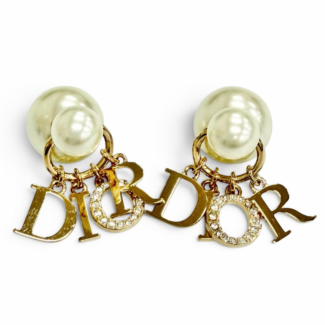 Great DIOR Pierce Tribales Piercings Logo Resin Pearl Rhinestone gold E1411TRICY