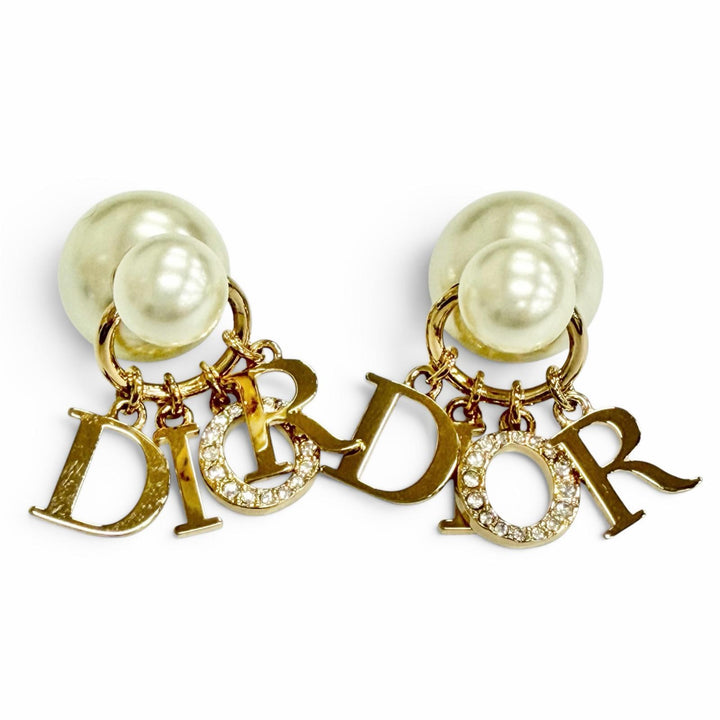 Great DIOR Pierce Tribales Piercings Logo Resin Pearl Rhinestone gold E1411TRICY