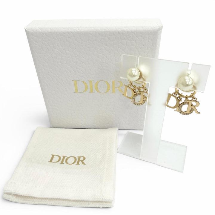 Great DIOR Pierce Tribales Piercings Logo Resin Pearl Rhinestone gold E1411TRICY