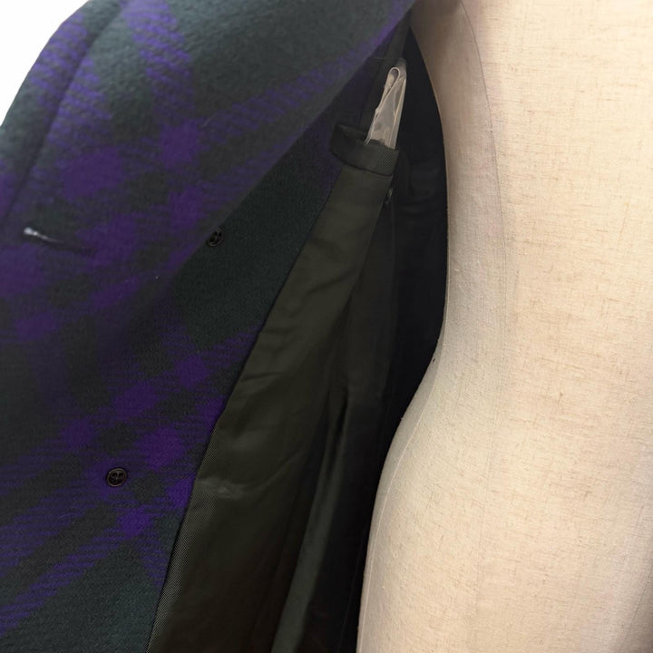 Excellent BURBERRY Chester coat Check Pattern Double Breasted green wool